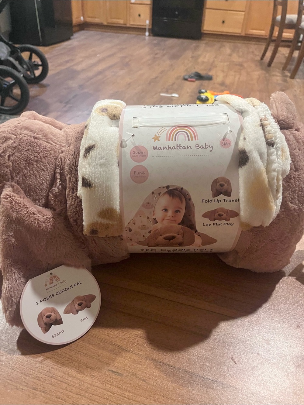 Plush Brown Dog Nap Pillow with Cream Polka-Trim Blanket - Cozy Pet Toy